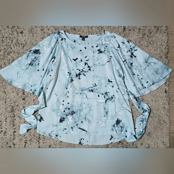 ✨️4/$20. NWT ALFANI Floral Printed Tie-Front Satin Butterfly Sleeve Blouse, S - Picture 6 of 11